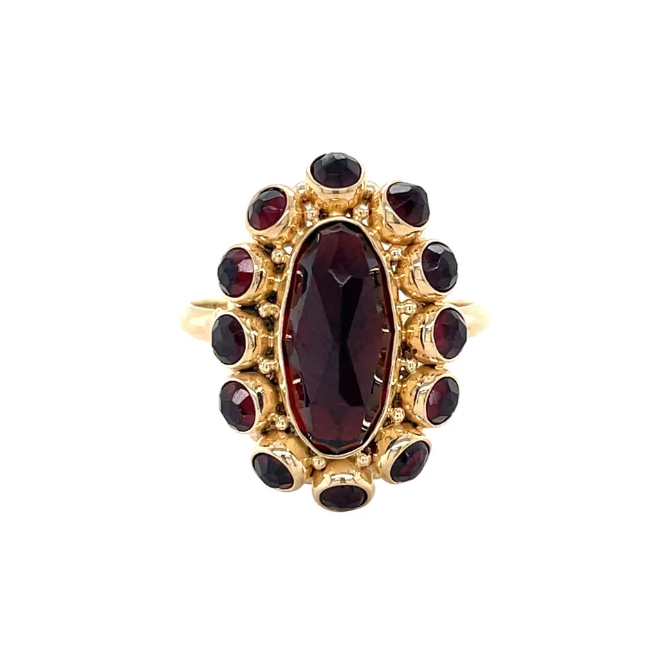 Vintage 14K Gold Cluster Ring with Garnet