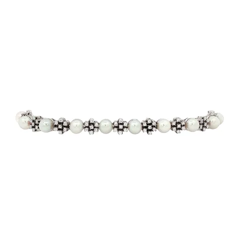 Vintage 18K White Gold Bracelet with Diamond and Pearl