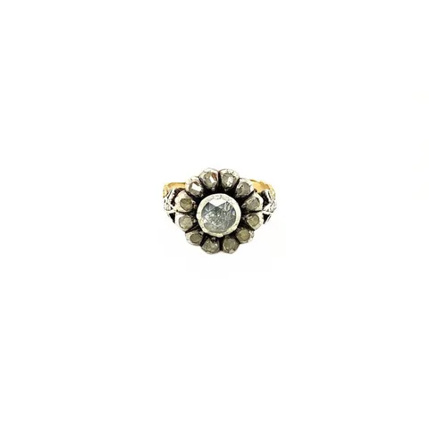 Vintage Cluster Sterling Silver Ring with Rose Cut Diamond