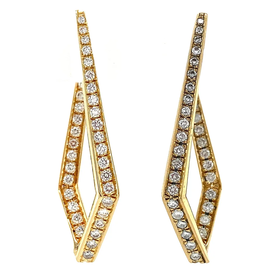 Vintage 18K Gold Drop Earrings with Diamond