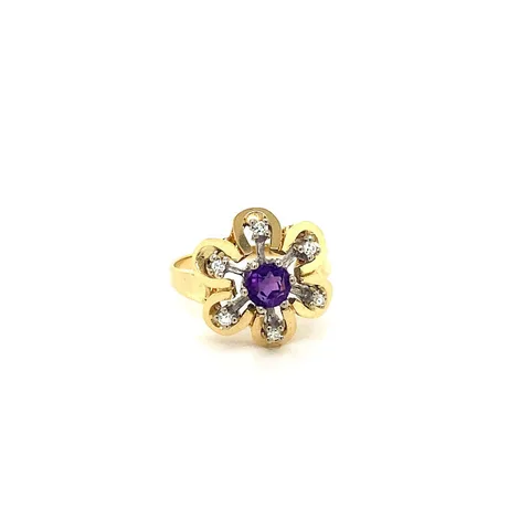 Vintage 14K Gold Ring with Amethyst and Diamond