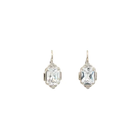 Vintage 14K White Gold Drop Earrings with Cubic Zirconia