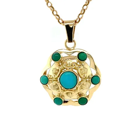 Vintage 14K Gold Pendant with Turquoise