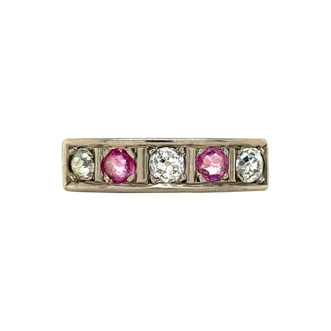 Vintage 12K Gold Half Eternity Ring with Ruby and Diamond