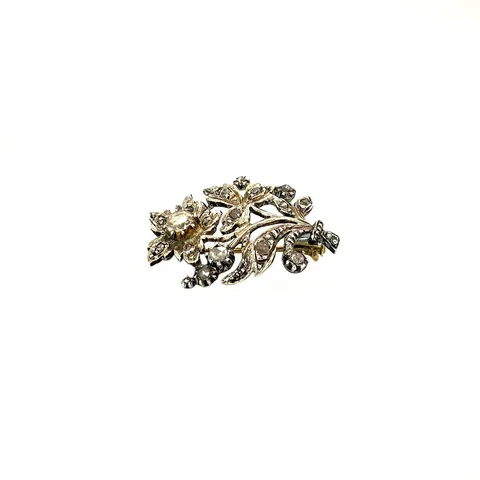 Vintage 14K Gold Brooch with Rose Cut Diamond