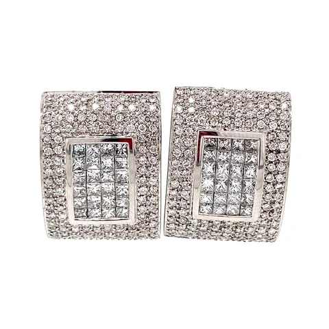 Vintage 18K White Gold Stud Earrings with Diamond