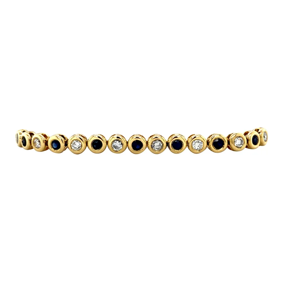 Vintage 18K Gold Tennis Bracelet with Sapphire and Diamond