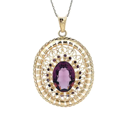 Vintage 14K Gold Cluster Pendant with Colored Stone