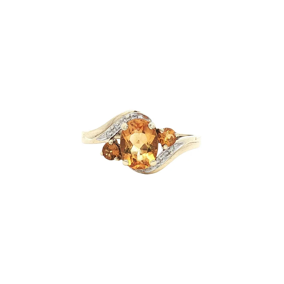 Vintage 9K Gold Ring with Citrine and Diamond