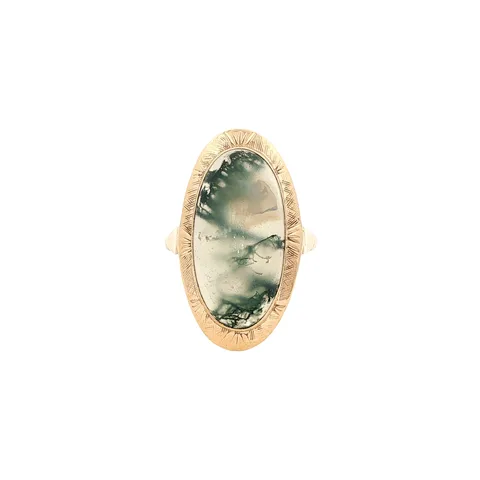 Vintage 14K Gold Ring with Moss Agate