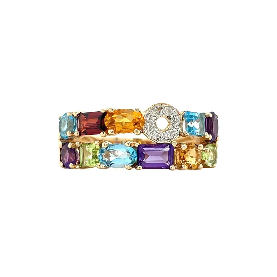 Vintage 14K Gold Ring with Garnet, Amethyst, Peridot, Citrine, Topaz and Diamond