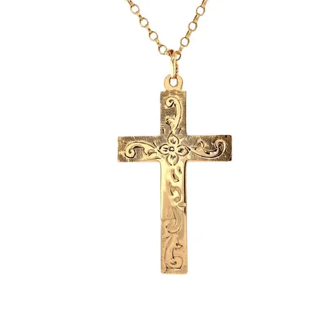 Vintage 14K Rose Gold Cross Pendant with Engraving