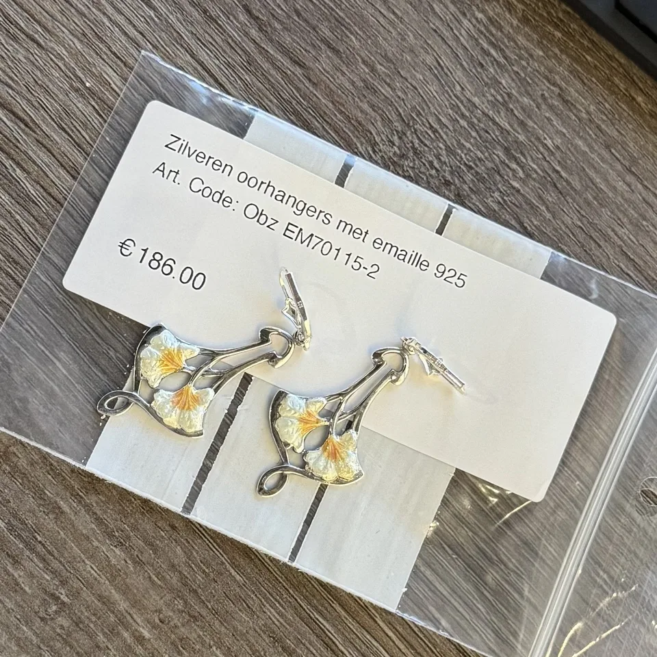Vintage Sterling Silver Drop Earrings with Enamel