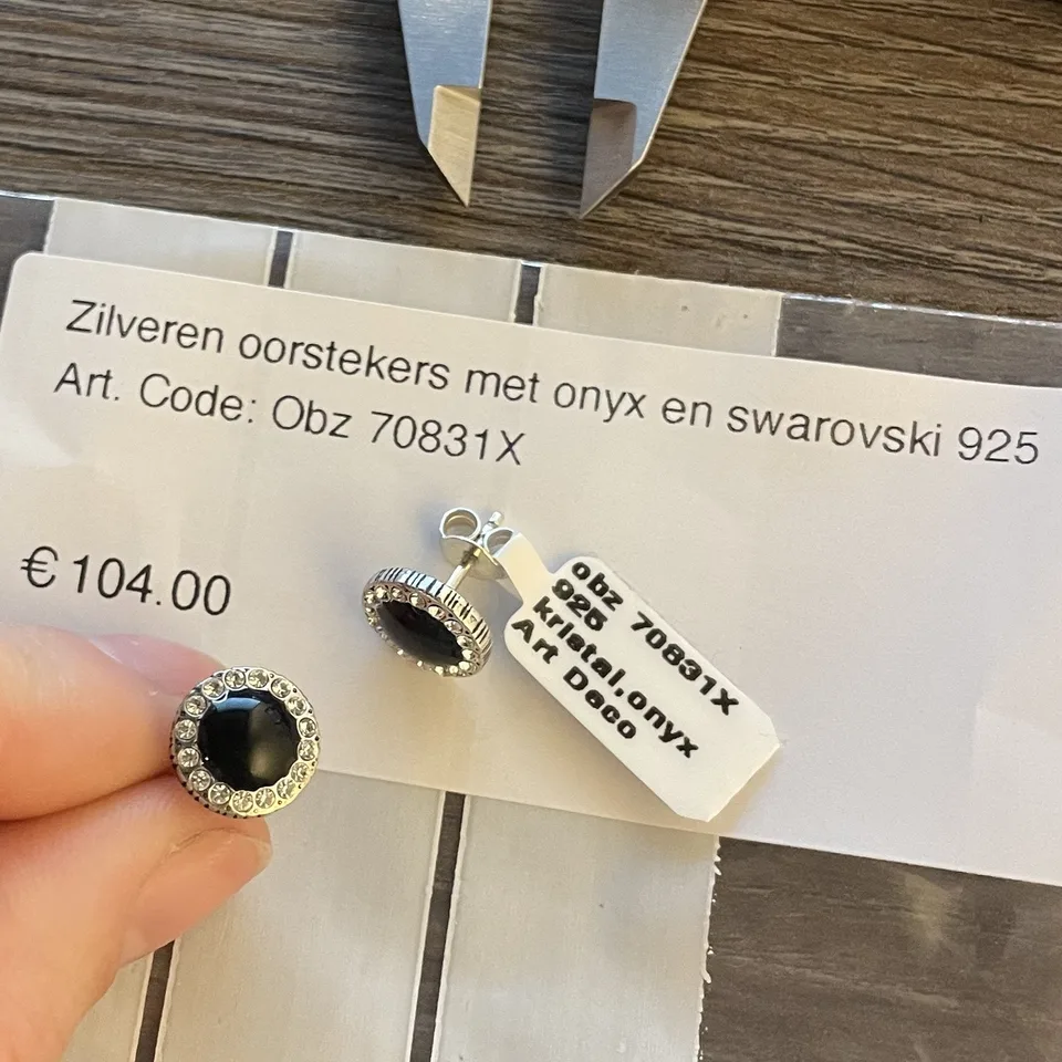 Vintage Sterling Silver Stud Earrings with Onyx and Swarovski
