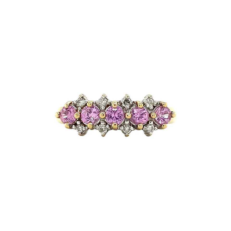 Vintage 9K Gold Ring with Pink Sapphire and Diamond