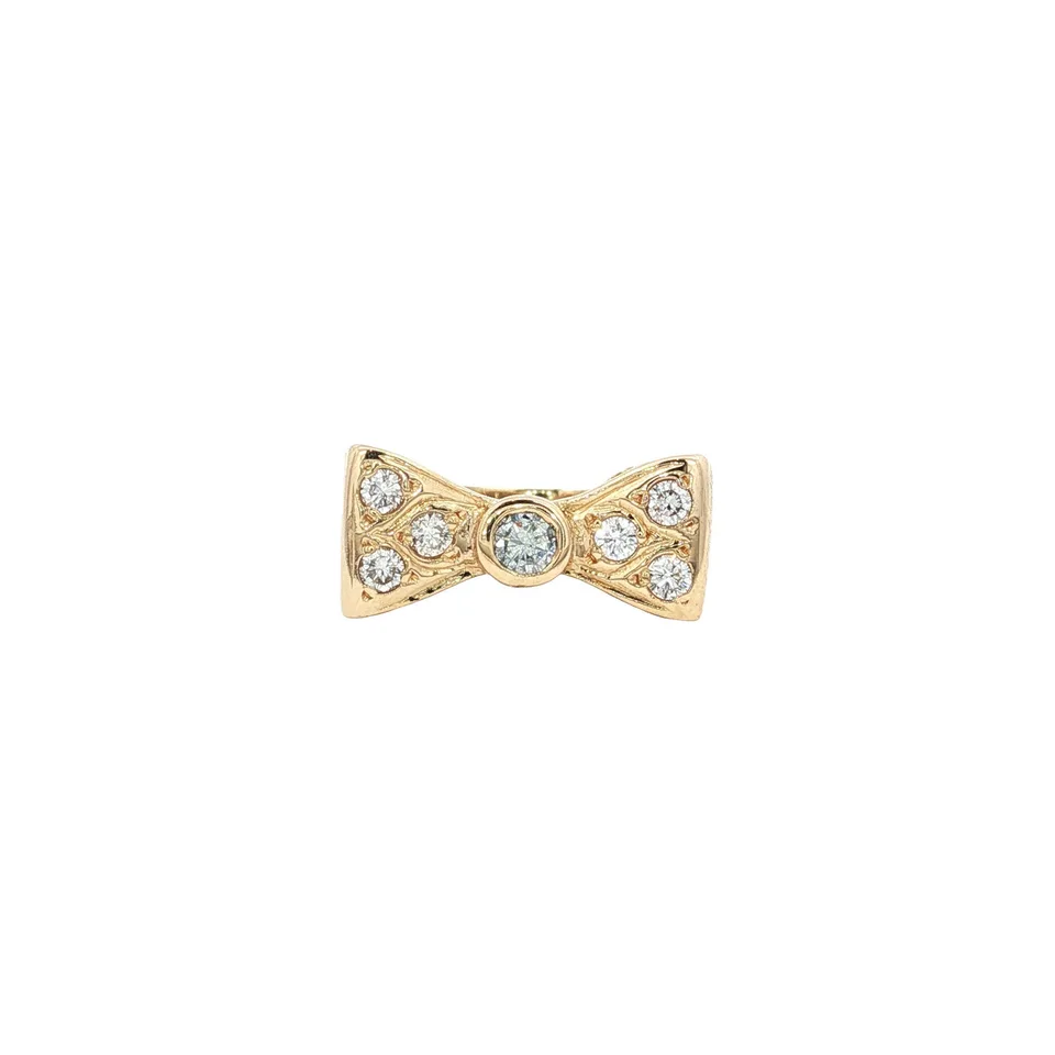 Vintage 14K Gold Bow Ring with Diamond
