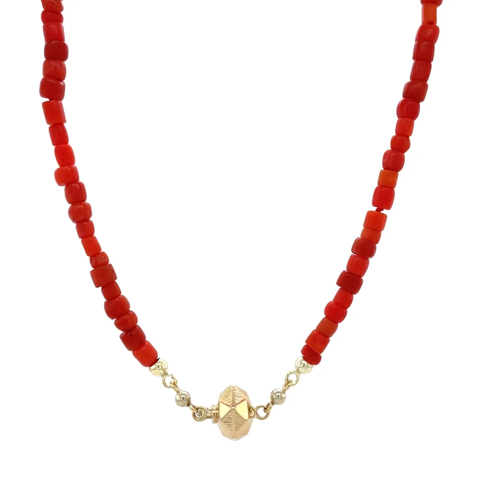 Vintage Red Coral Necklace with 14K Gold Clasp