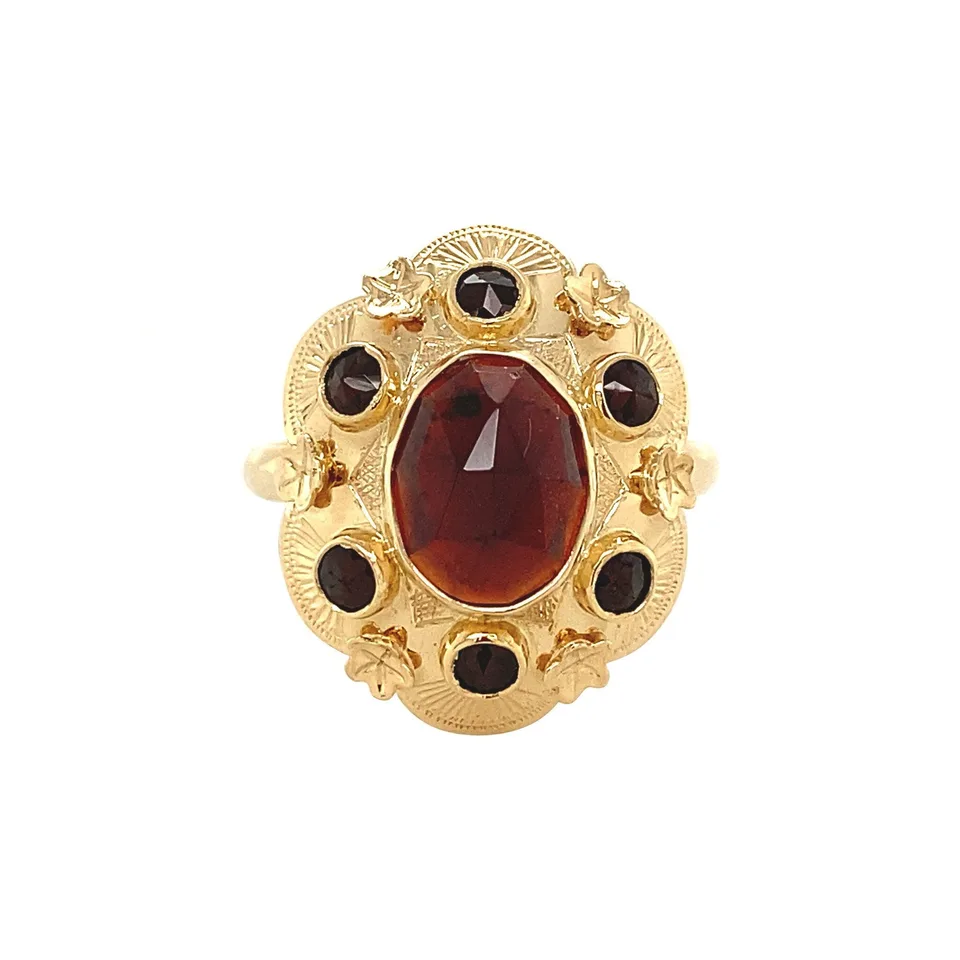 Vintage 14K Gold Cluster Ring with Garnet