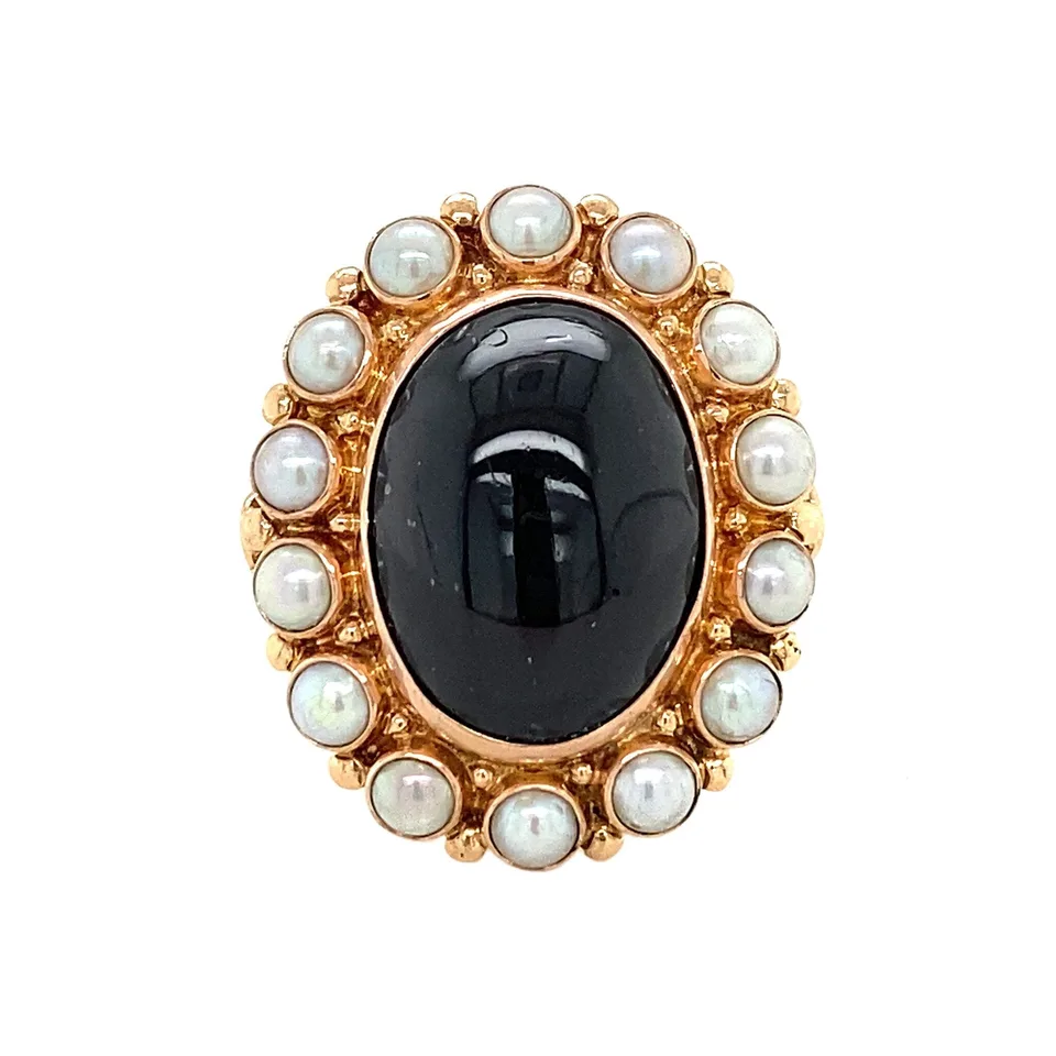 Vintage 14K Gold Cluster Ring with Garnet and Pearl
