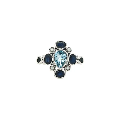 Vintage Sterling Silver Ring with Topaz, Sapphire and Pearl