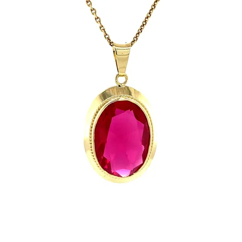 Vintage 14K Gold Pendant with Synthetic Ruby
