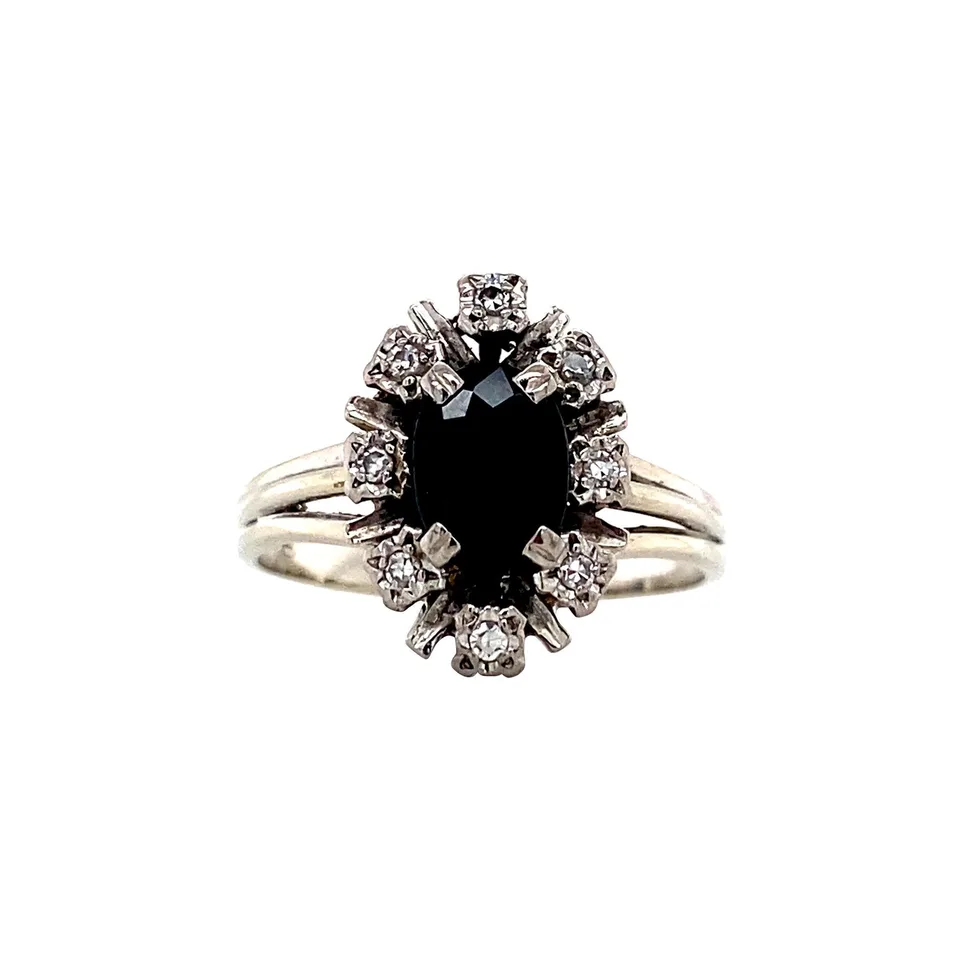 Vintage 18K White Gold Cluster Ring with Diamond and Sapphire