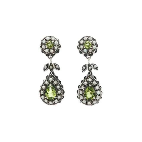 Vintage Sterling Silver Stud Earrings with Peridot and Pearl