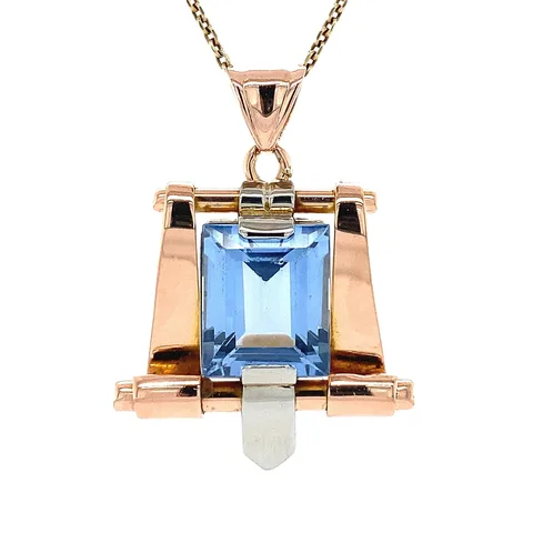Vintage 14K Tricolor Gold Pendant with Blue Spinel