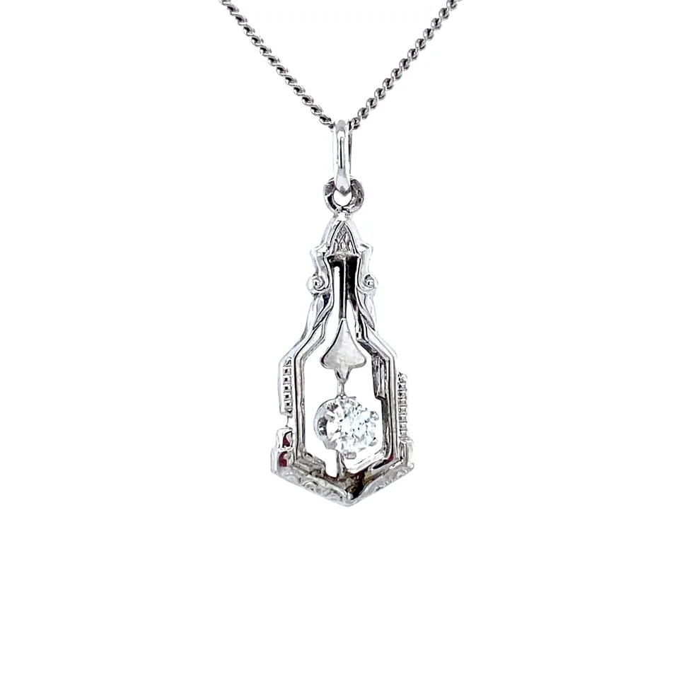 Vintage 14K White Gold Pendant with Diamond