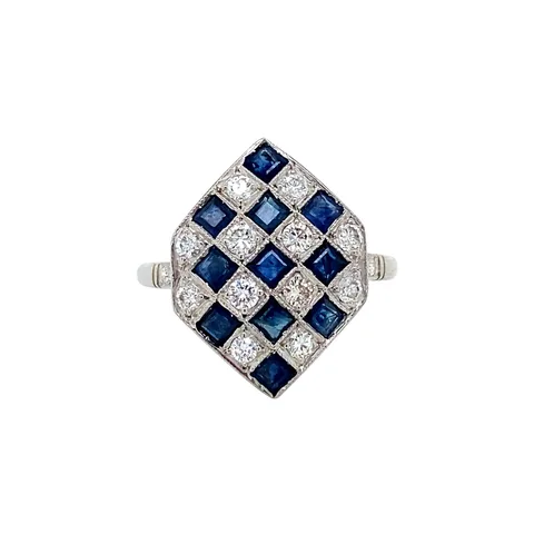 Vintage Platinum Ring with Sapphire and Diamond