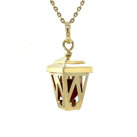 Vintage 14K Gold Lantern Pendant with Red Coral