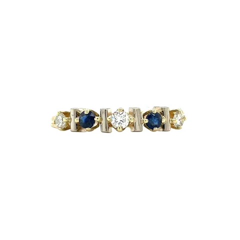 Vintage 14K Gold Half Eternity Ring with Sapphire and Diamond