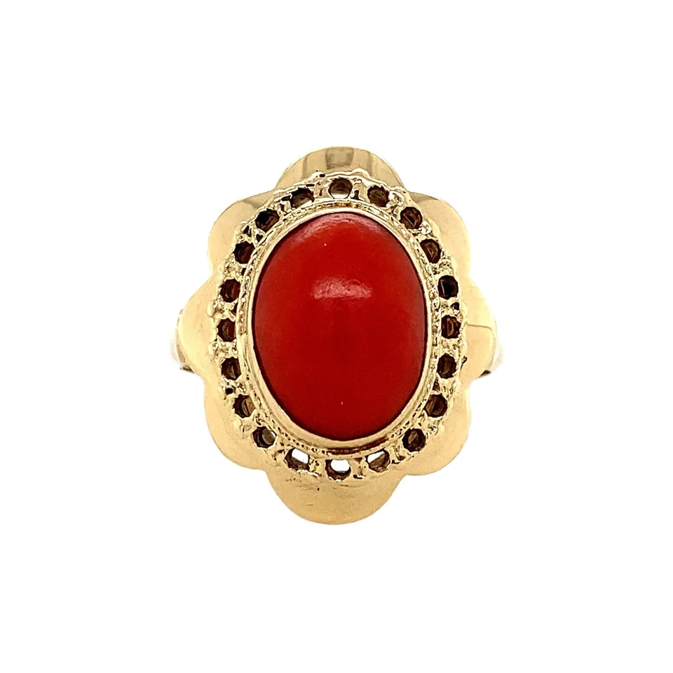 Vintage 14K Gold Ring with Red Coral