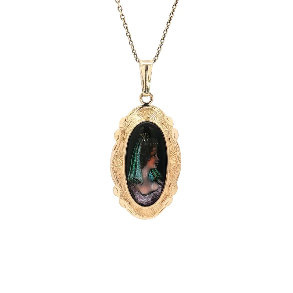 Vintage 14K Gold Pendant with Enamel
