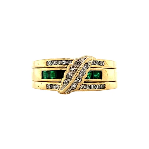 Vintage 18K Gold Ring with Emerald and Diamond