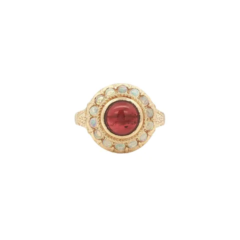 Vintage 14K Gold Ring with Garnet and Opal