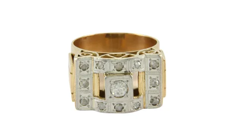 Vintage 18K Rose Gold Ring with Platinum and Diamonds