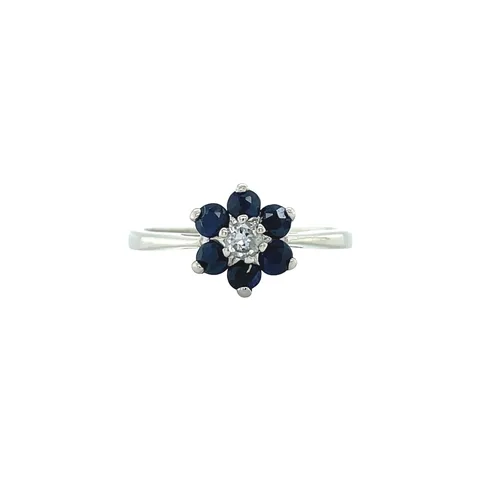 Vintage Cluster 12K Gold Ring with Sapphire and Diamond