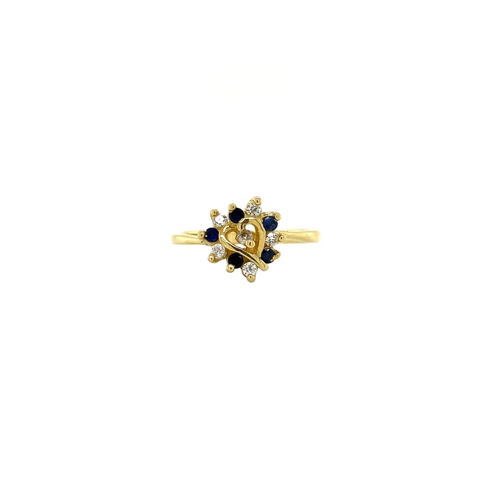 Vintage 18K Gold Ring with Cubic Zirconia and Sapphire