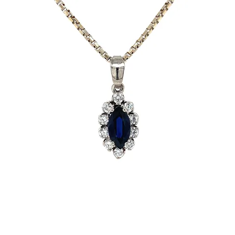 Vintage 14K White Gold Cluster Pendant with Sapphire and Diamond