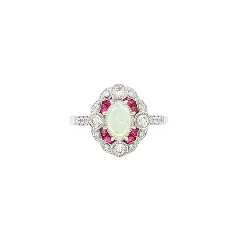 Vintage 14K Gold Ring with Opal, Ruby and Diamond