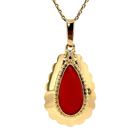 Vintage 14K Gold Pendant with Red Coral