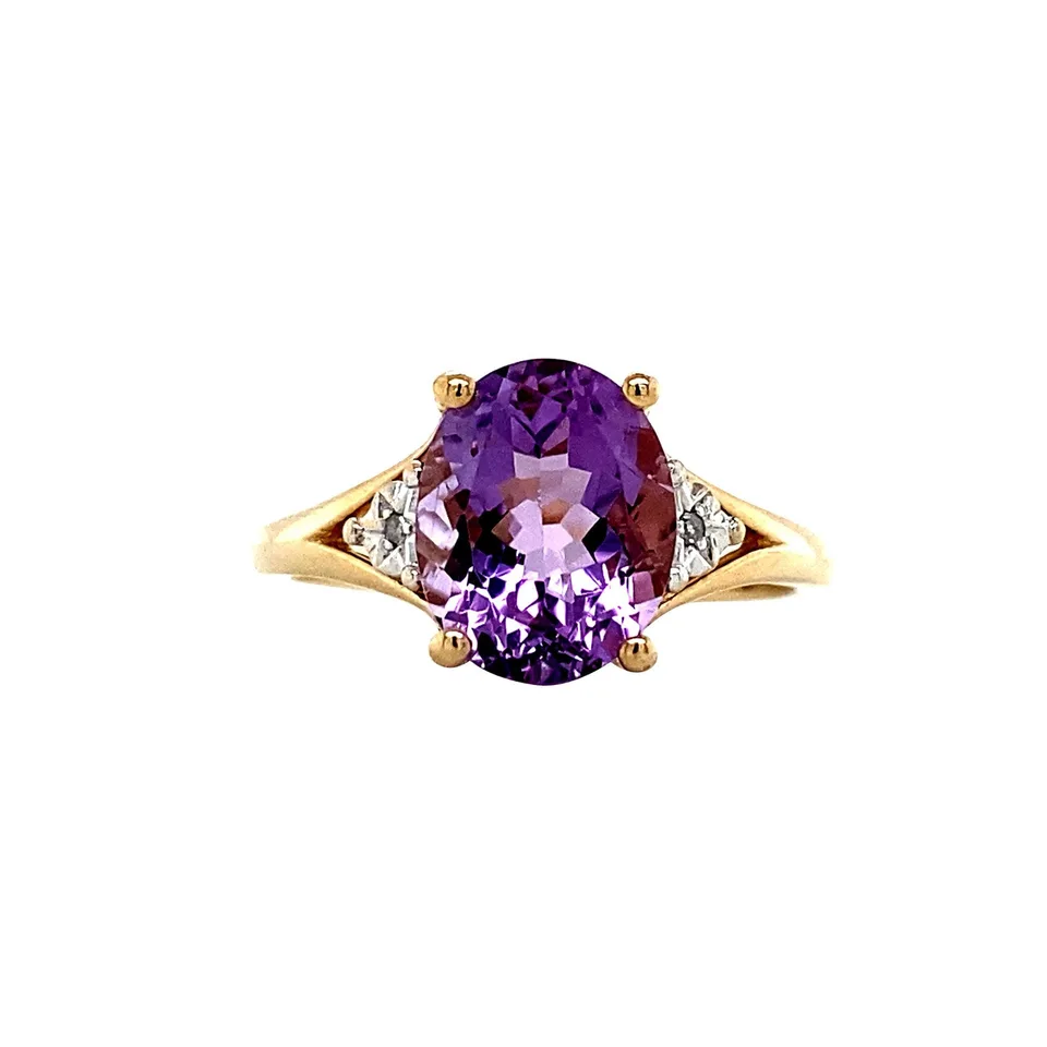 Vintage 9K Gold Ring with Amethyst and Diamond