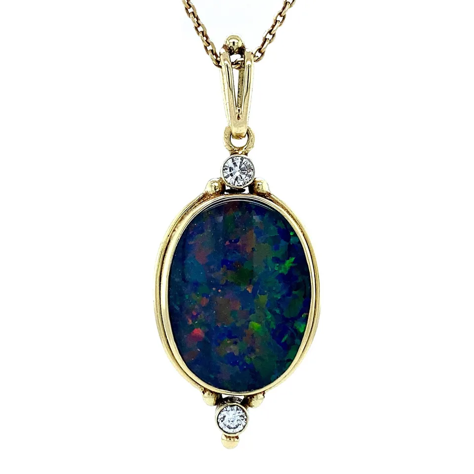 Vintage 14K Gold Pendant with Opal Triplet and Diamond