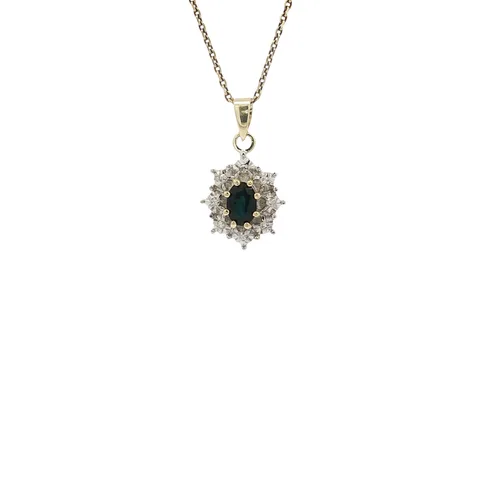 Vintage 14K Gold Cluster Pendant with Sapphire and Diamond