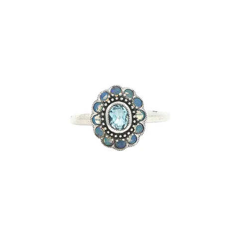 Vintage Sterling Silver Ring with Topaz and Opal