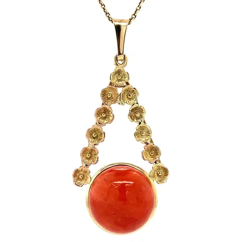 Vintage 14K Gold Pendant with Red Coral