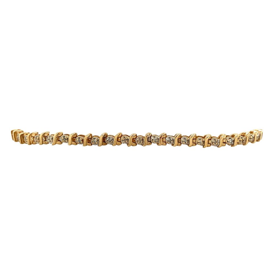 Vintage 14K Gold Tennis Bracelet Diamond 19 cm