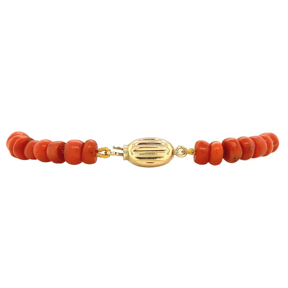 Vintage Red Coral Bracelet with 14K Gold Clasp 18.5 cm