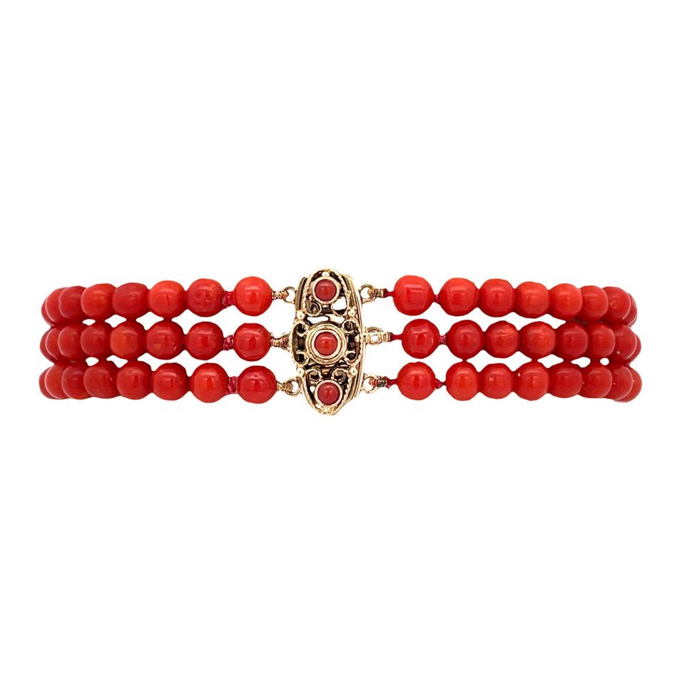 Vintage Red Coral Bracelet with 14K Gold Clasp